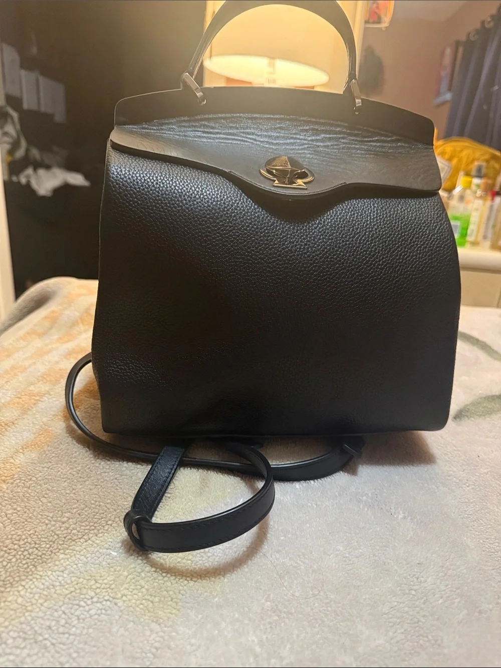 kate spade Black Leather Structured Top-Handle Crossbody Bag